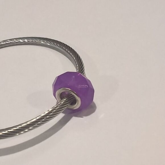 Silver Purple Faceted Charm for Pandora Style Bracelet‎ - Picture 4 of 4
